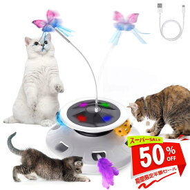 【50%OFF!スーパーSALE】Lokulula 猫 おもちゃ 電動 猫じゃらし 自動 一人遊び ドーナツ型 USB充電式 自動回転 猫ボール ストレス解消 運動不足解消 猫大興奮 狩猟天性満足 猫用品 日本語説明書　ホワイト