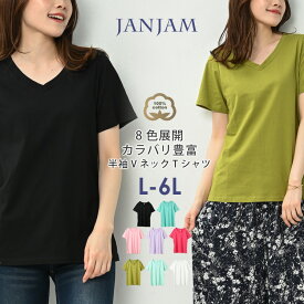 【メール便送料無料】大きいサイズ レディース Tシャツ 半袖 Vネック 無地 カラバリ豊富 カットソー トップス cotton100 L/LL/3L/4L/5L/6L ゆったりサイズ ぽっちゃり女子 プラスサイズ
