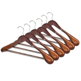 ハンガー 木製ハンガー 6本セット 衣類ハンガー 洋服ハンガー メンズ レディース ズボンバーが付いた衣類ハンガー 型崩れ防止 360度回転 薄型洋服ハンガー スーツ シャツ ジャケット コート用
