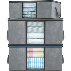 衣類収納ケース 布団収納袋 布団袋 収納ケース クリア窓付 持ち手付 衣装ケース 羽毛布団 衣類 毛布 分類収納 布団カバー 不織布 防塵 除湿 防虫 防カビ 省スペース 押入れ 大容量 3枚組