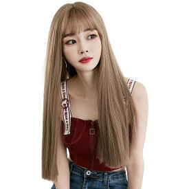 ウィッグ ロング ストレート 小顔効果抜群 レディース スーパーロング フルウィッグ ぱっつん前髪 グラデーション 自然 ファッション かつら 女装 ミディアム 可愛い 耐熱 ウィッグ ネット付き