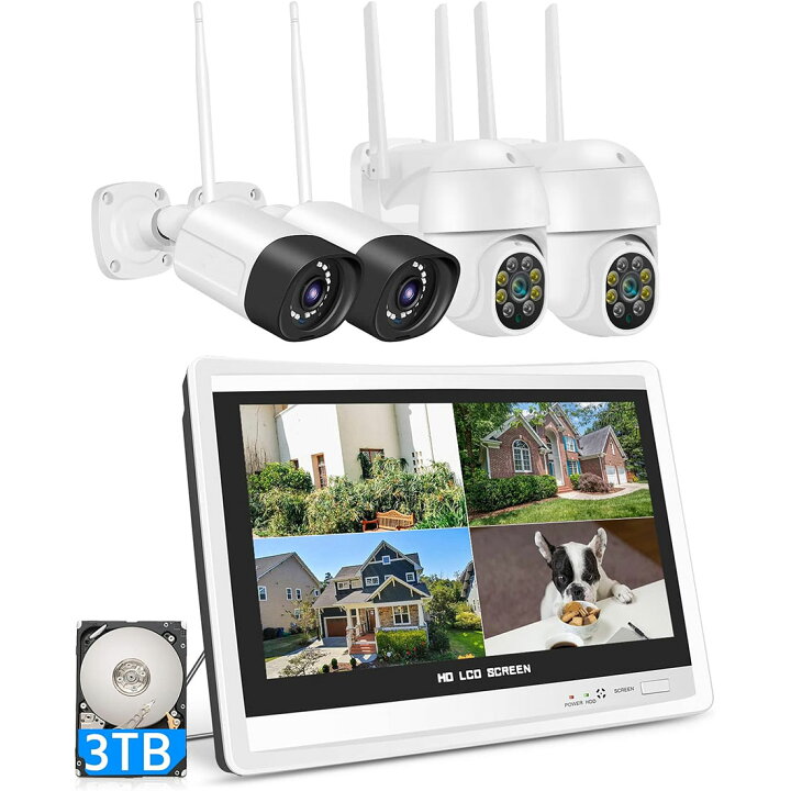 楽天市場】防犯カメラ カメラ4台 12インチ液晶一体型NVR 3TBHDD内蔵 