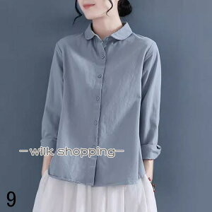 ブラウス シャツ トップス 長袖 秋 レーディス 花柄 綿麻 コットン ガーゼ 白シャツ 体型カバー ホワイト 通勤 通学 カジュアル チュニック 40代 50代