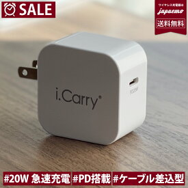 単品注文不可商品 当店ワイヤレス充電を同時注文に限る iCarry USB コンセント【PD 20W 急速充電 iPhone14 iPhone13 12 Fold Switch 推奨】 Galaxy Z Flip3 Fold3 5G スマホ充電器 ACアダプター パワーデリバリー アンドロイド スマートIC タブレット AC20P