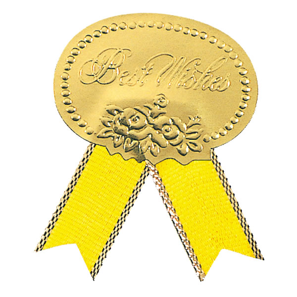 リボン付きシール Ｍ 世界的に有名な ベストウイッシュ 黄 10束 540枚 イージャパンモール トレンド