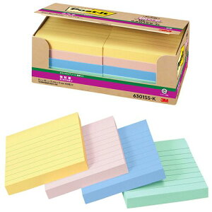 ポスト・イット エコノパック強粘着ノート 罫線入り 75×75mm パステルカラー4色 1パック(10冊)