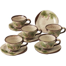 【送料無料】瀬戸焼　粉引ぶどう　碗皿5客揃　15015【代引不可】【ギフト館】