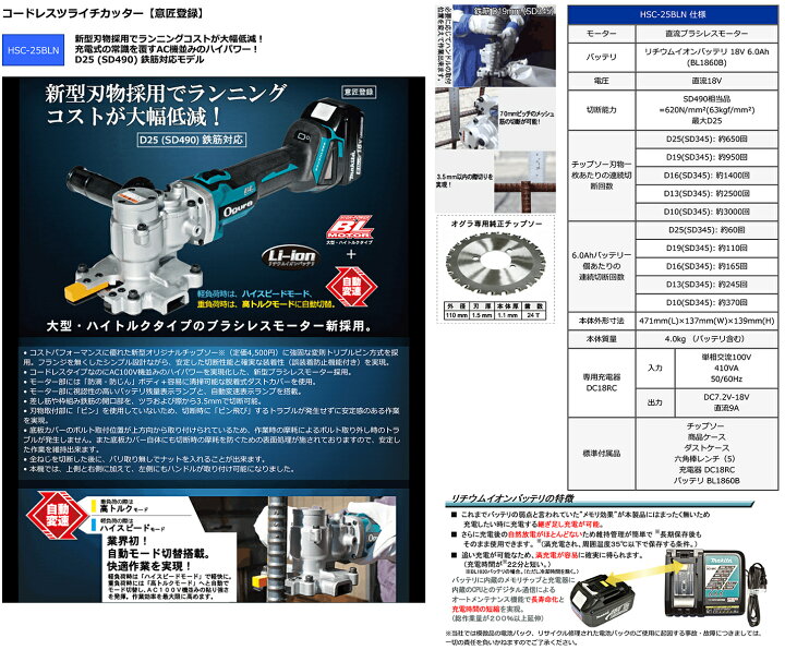 楽天市場】〈オグラ〉 コードレスツライチカッター HSC-25BLN(6.0Ah 