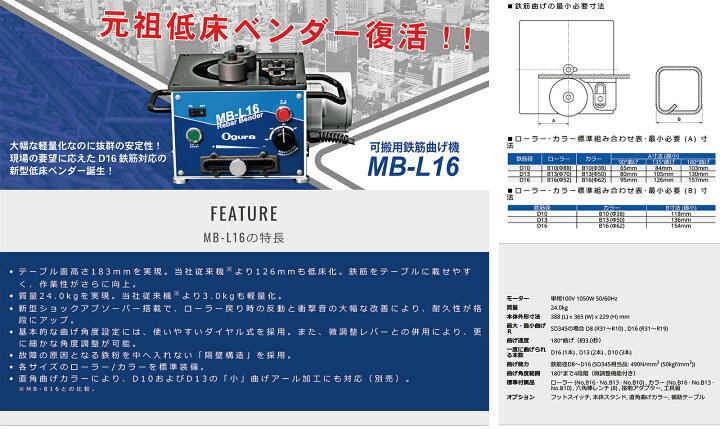 楽天市場】〈オグラ〉 可搬用鉄筋ベンダー（バーベンダー） 低床型 MB 