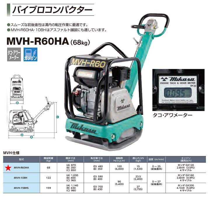 楽天市場】【代引不可】〈三笠産業〉バイブロコンパクター MVH-R60HA 