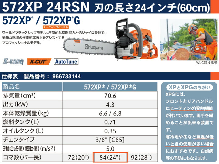 楽天市場】500円クーポン☆ 〈ハスクバーナ〉 XPチェンソー 572XP 