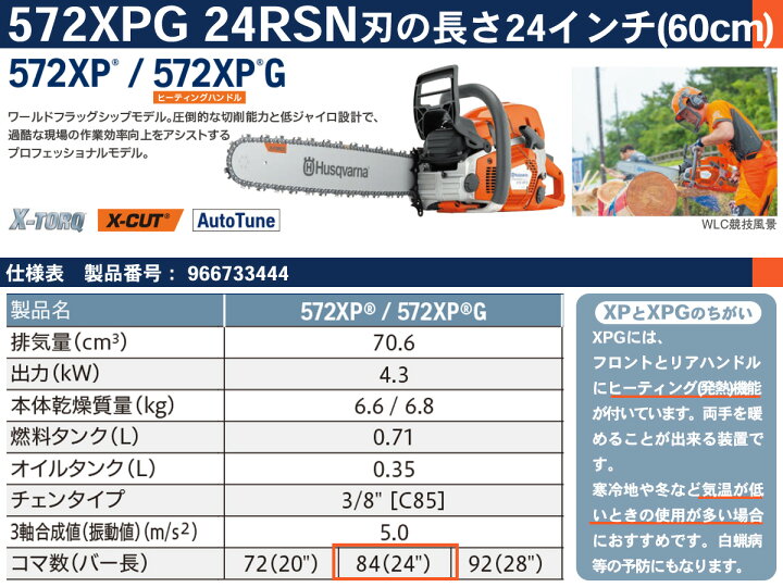 楽天市場】〈ハスクバーナ〉 XPチェンソー 572XPG 24RSN 966733444 