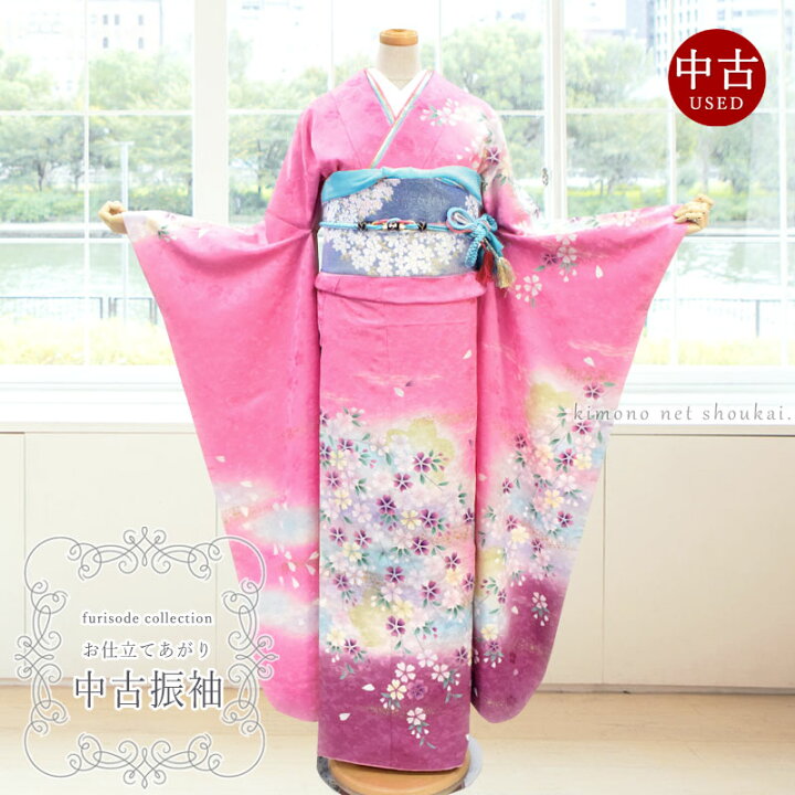 楽天市場】【送料無料】【中古】 振袖 正絹（中古 ランクA ピンク 紫 