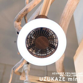 UZUKAZE mini ウズカゼ ミニ LEDシーリングファンライト 天井 サーキュレーター リモコン LED内蔵 引掛シーリング 簡単取付 ダクトレール(要プラグ) ブラウン ナチュラル 電球色 昼白色 調光 風量調節 角度調節 寝室 玄関 廊下 トイレ パントリー サニタリー (CP4(PX10