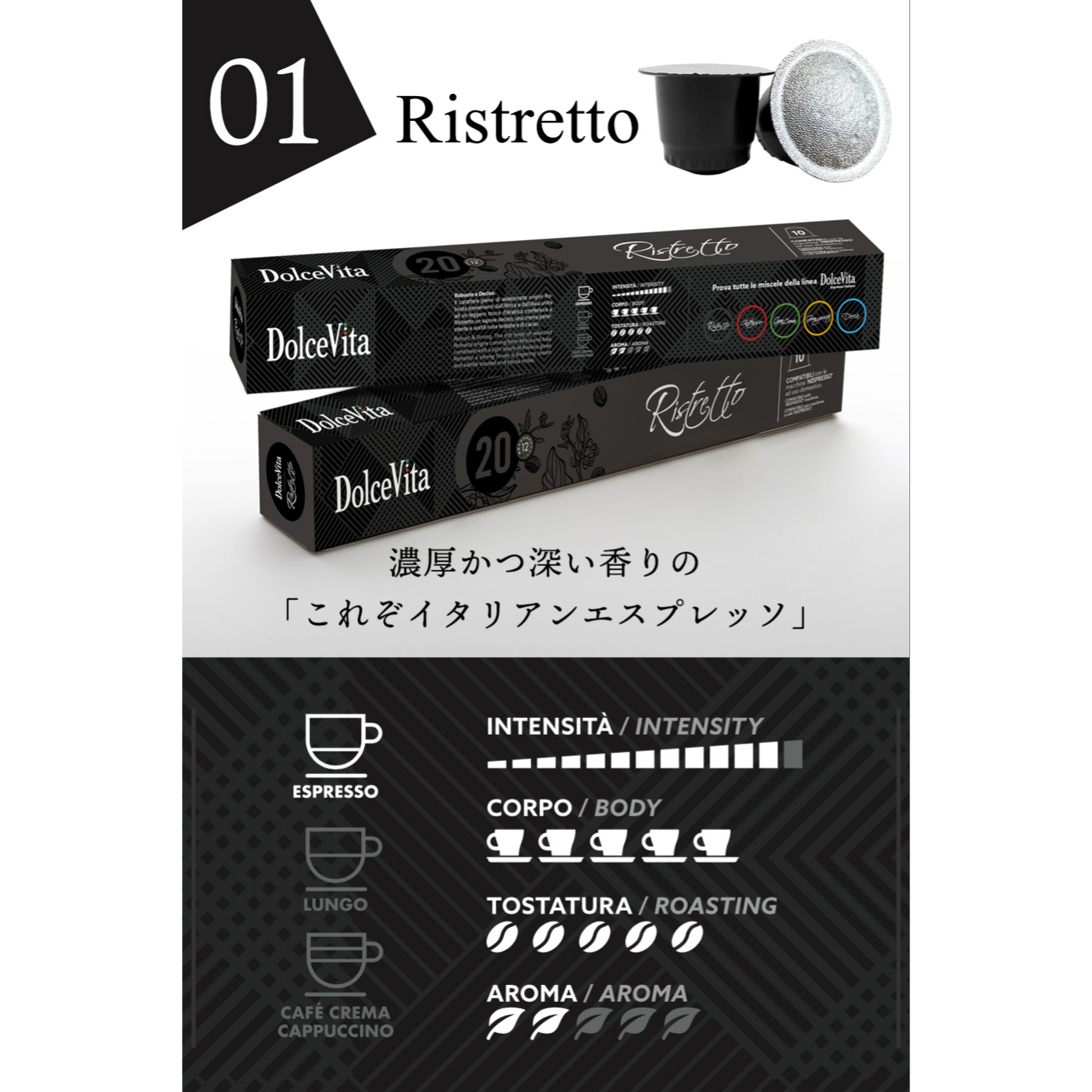 5種60個 イタリア製 ネスプレッソ 互換 カプセル 「DolceVita」コーヒー お試しセット Made In Italy 送料無料 コーヒー 