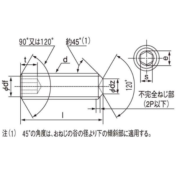 M8X80 HSくぼみ先(東工舎 鉄(SCM435) ﾕﾆｸﾛ (六角穴付き止めねじ