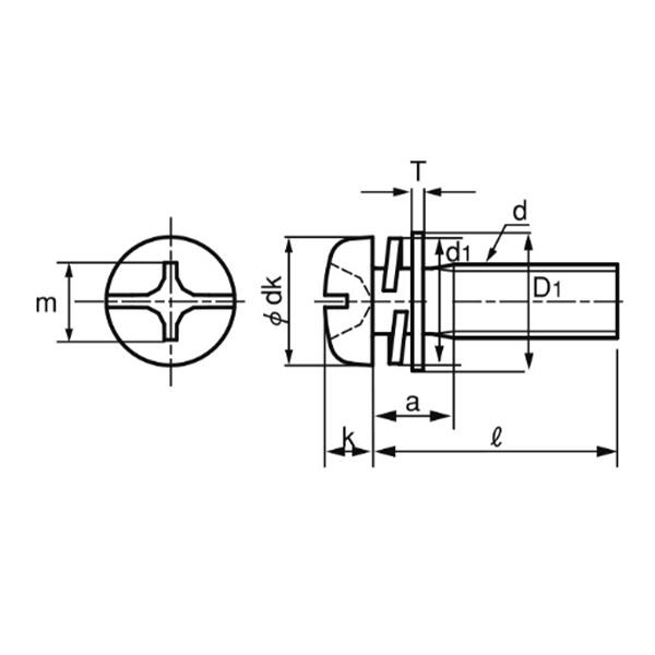 （＋）ナベＰ＝１( )ナベP=1  4 X 20 標準(または鉄) ユニクロ