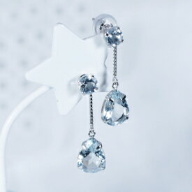 K18WG 2ct アクアマリンピアス ラウンド ペアシェイプ 18金 ホワイトゴールド 3月誕生石　ギフト　結婚式