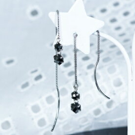 K18WG 0.7ct ブラックダイヤピアス アメリカンフック 2ストーン 18金 ホワイトゴールド 4月誕生石　ギフト　結婚式