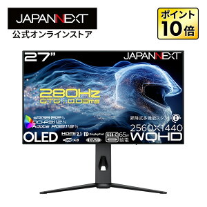 JAPANNEXT 27�C���` OLED�p�l������ 280Hz/0.03ms(GTG)�Ή� WQHD(2560×1440)�𑜓x �Q�[�~���O���j�^�[ JN-OD27G280Q-HSPC6 HDMI2.1 DP(DSC) USB-C(�ő�65W���d) sRGB:152% DCI-P3:112% Adobe RGB:113% HDR KVM PS5 WQHD:120Hz�ڑ� VRR �y2�N