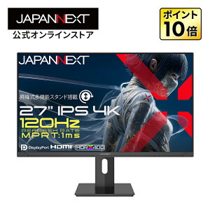 JAPANNEXT 27�C���` IPS�p�l������ 120Hz/1ms(MPRT)�Ή� 4K(3840×2160)�𑜓x �Q�[�~���O���j�^�[ JN-IPS27G120U2-HSP HDMI2.1 DP sRGB:100% HDR400���� PS5 4K:120Hz�ڑ� VRR �������� �s�{�b�g(�c��]) �y2�N�ۏ؁z
