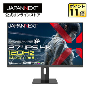 JAPANNEXT 27�C���` IPS�p�l������ 120Hz/1ms(MPRT)�Ή� 4K(3840×2160)�𑜓x �Q�[�~���O���j�^�[ JN-IPS27G120U2-HSP HDMI2.1 DP sRGB:100% HDR400���� PS5 4K:120Hz�ڑ� VRR �������� �s�{�b�g(�c��]) �y2�N�ۏ؁z