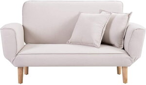 【Mokutopia】ソファー 2人掛け sofa 抱きまくら2個付き ベージュ ベロア 北欧 背もたれ/アーム5段可動 天然木脚 肘付き コンパクト おしゃれ 新生活 一人暮らし ベルベット