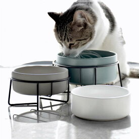 スタンド付き 猫 ネコ 犬 犬用 猫用 陶器製 フードボウル スチールスタンド シンプル 安定感 セラミック ペット用 猫 ネコ 犬 食器 エサ入れ 動物 お皿 餌入れ 水入れ ペット皿 食台 容器