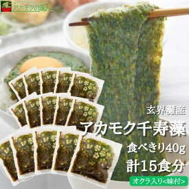 アカモク 千寿藻 小分けセット（味付：オクラ入り） 40g × 15食 / 玄界灘産 産直の鉄人 無添加 あかもく ぎばさ 送料無料 フコイダン フコキサンチン 海藻 食物繊維 おつまみ 食べきり 使いきり 個包装