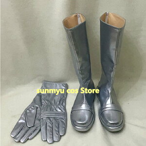 シルバー靴+グローブセット シルバー手袋 合皮製  コスプレ靴 道具 通用