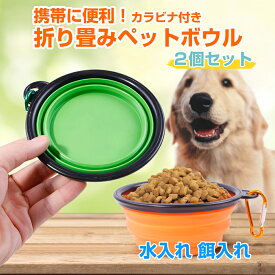 ペットボウル シリコン 給水器 給餌器 犬 猫 折りたたみ 折り畳み フードボウル 散歩 携帯 餌やり 水入れ 水飲み 水やり 持ち運び カラビナ 食器 旅行 2個セット 送料無料 1000円ポッキリ JM-026