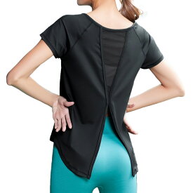 【アウトレット】 ヨガウェア トップス レディース シースルー 2WAY Tシャツ 半袖 かわいい おしゃれ おすすめ ピラティス ウェア フィットネス ウェア フィットネス シャツ 吸汗速乾 ジムウェア ホットヨガ フィットネスウェア ランニングウェア ジョギング ダンス JM-173