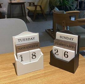 万年カレンダー 卓上カレンダー オフィス ホーム デスク Calendar ウッド 木製 ブロックカレンダー