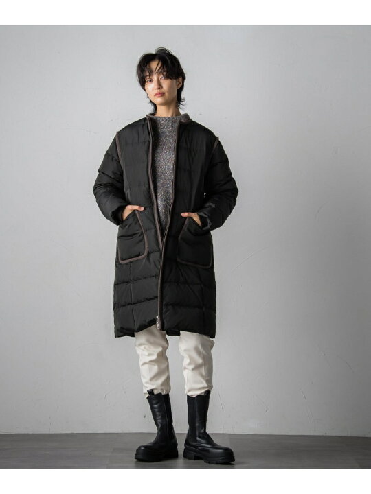 楽天市場】【SALE／50%OFF】配色パイピングノーカラーダウンコート 