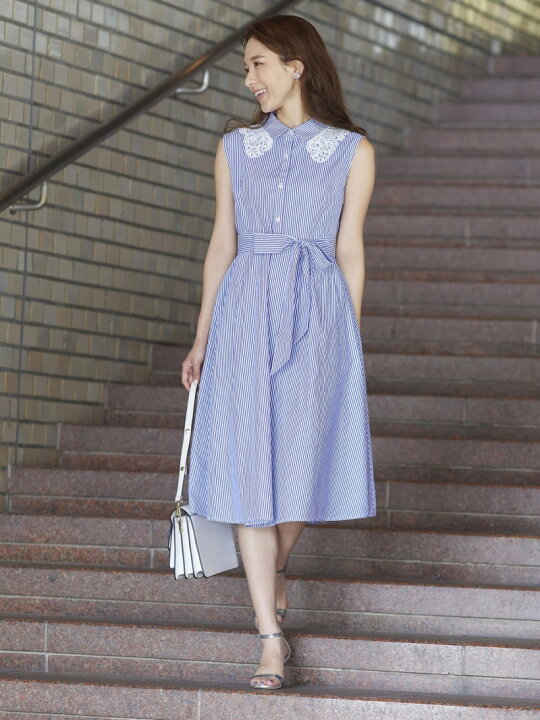 楽天市場】【SALE／50%OFF】襟レースストライプワンピース QUEENS 