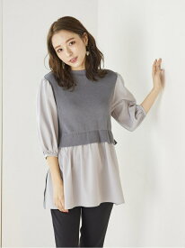 【SALE／50%OFF】【大きいサイズ】ニットベストドッキングブラウス＜手洗い可能＞ QUEENS COURT クイーンズコート トップス ニット グレー ブラック ブラウン【RBA_E】【送料無料】[Rakuten Fashion]