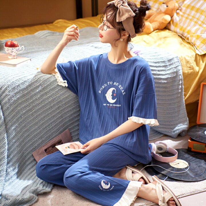 パジャマ　セットアップ　白　韓国　くま　Tシャツ　半袖　XL