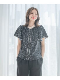【SALE／50%OFF】デザイン釦配色フレア袖ブラウス JAYRO ジャイロ トップス シャツ・ブラウス ホワイト ブルー ネイビー グレー【RBA_E】[Rakuten Fashion]
