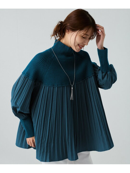 楽天市場】【SALE／50%OFF】異素材切替ハイネックニットプリーツプル 