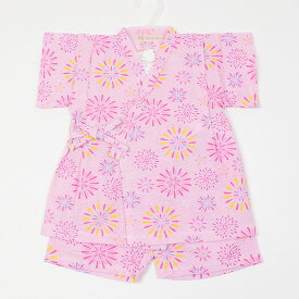 【3枚で送料無料】甚平 じんべい 花火 リップル生地 花柄 上下セット 子供用 キッズ ベビー 女の子 赤ちゃん 80・90・95cm ベビーサイズ 日本製 メイドインジャパン MADE IN JAPAN 綿100％