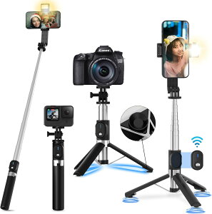 ���B��_ �y�Ƒn����~�ߋz�Ճf�U�C���z �X�}�z �O�r �������o�[���̗p �z�Օt�� iPhone Android�Ή� �X�}�z�X�^���h bluetooth5.2 �O�i�K������LED���C�g�t�� �ō�108cm��8�i�K�L�k 360°���� ��] 