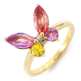ポンテヴェキオ Ponte Vecchio リング バタフライ 蝶 モチーフ マルチカラー サファイア 計1.4ct 2ポイント ダイヤモンド 計0.02ct K18YG 13号 【中古】