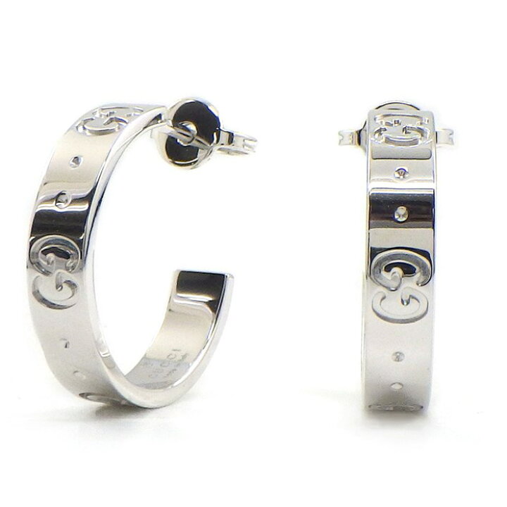 楽天市場】グッチ GUCCI フープ ピアス アイコン GG ロゴ K18WG 【中古 