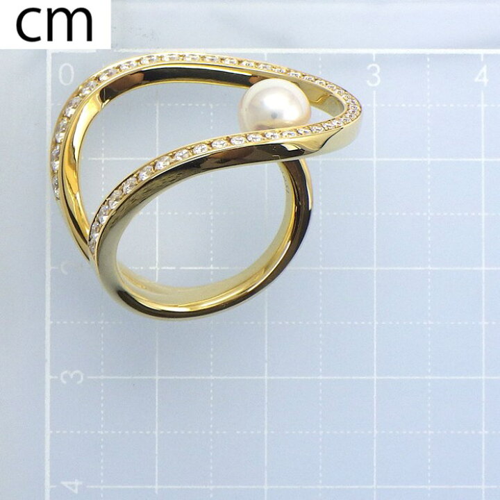 中古】 田崎真珠 K18YG アコヤ真珠 ダイヤモンド リング 径約7.4mm D0  