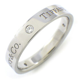 ティファニー Tiffany & Co. リング フラット バンド 幅4.0mm ロゴ 3ポイント ダイヤモンド PT950 21号 【中古】
