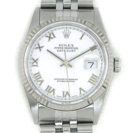 【最大3万円OFFクーポン＆5日限定P3倍】 ロレックス Rolex 腕時計 デイトジャスト 16234 Y番 2002年頃製造 ルーレット刻印 ホワイト文字盤 フルーテッドベゼル ジュビリーブレス K18WG オイスタースチール SS 自動巻き 【中古】