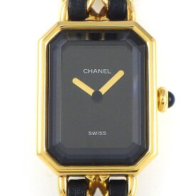 シャネル CHANEL 腕時計 プルミエール M H0001 ブラック文字盤 ゴールド/ブラック チェーン ベルト レザー 黒 GP クオーツアナログ 【中古】