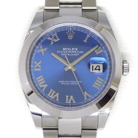 ロレックス Rolex 腕時計 オイスター パーペチュアル デイトジャスト 41 126300 デイト ルーレット刻印 アズーロブルー サンレイ文字盤 オイスターブレス SS 自動巻き 【箱・保付き】 【中古】