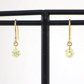 【イエローダイヤモンド】 フックピアス スウィング ドロップ ストリングホール イエロー ダイヤモンド 0.17ct / 0.17ct K18YG 【中古】
