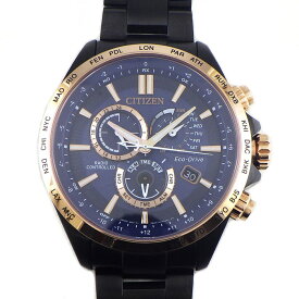 【6周年感謝★3％OFFクーポン】 シチズン CITIZEN 腕時計 エコドライブ CB5956-89L デイデイト クロノグラフ パーペチュアルカレンダー ワールドタイム パワーリザーブ表示 ブルー文字盤 GP(ローズゴールドメッキ) SS ソーラー 【箱・保付き】 【中古】